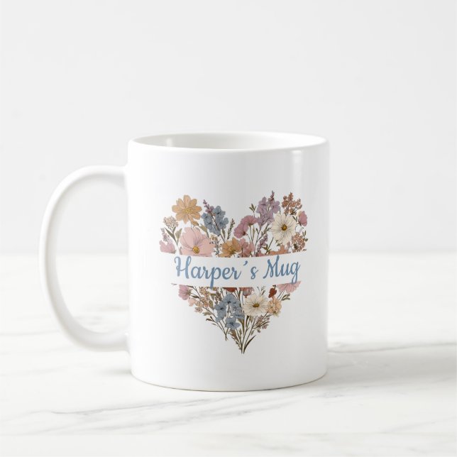 Personalized Boho Floral Heart Mug (Left)