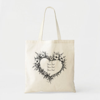 Personalized Boho Floral Heart Tote