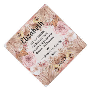 Personalized Boho Florals "was unstoppable" Graduation Cap Topper