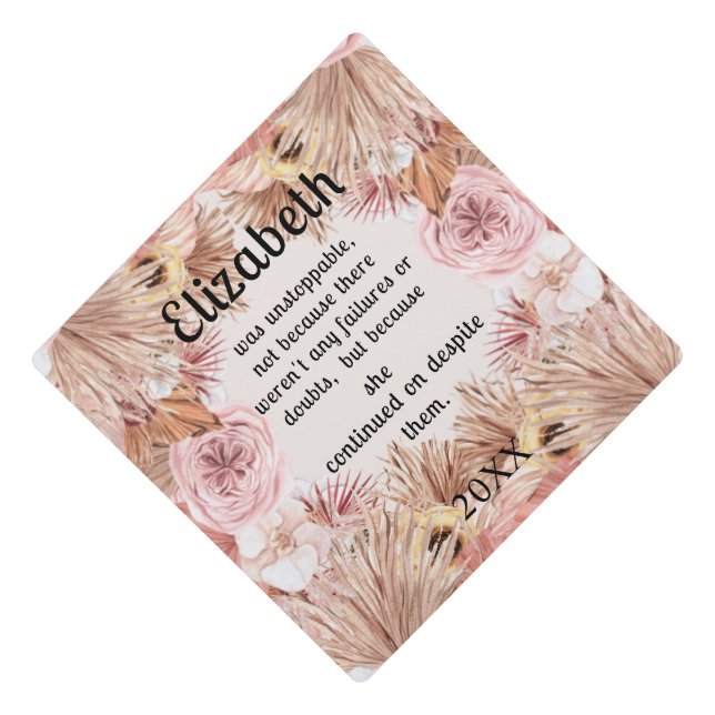 Personalized Boho Florals "was unstoppable"  Graduation Cap Topper (Front)