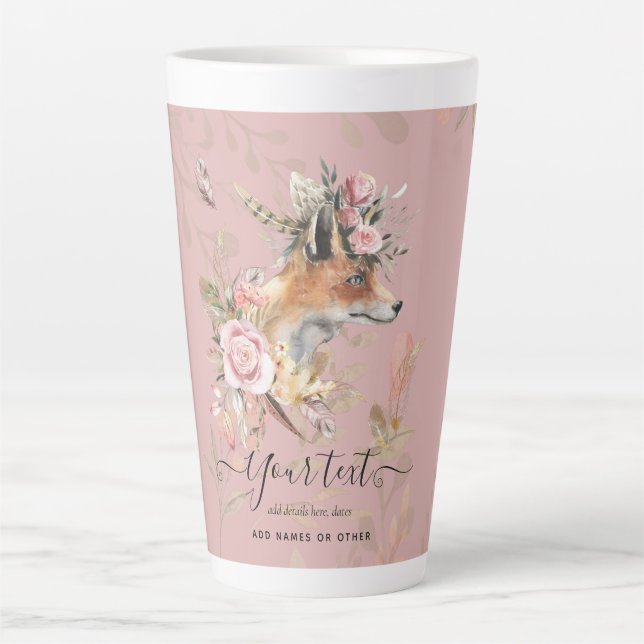 PERSONALIZED Boho Fox Feathers Commemorative Gift Latte Mug (Front)