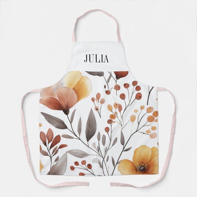 Personalized Boho French Floral Toile Apr Apron (Front)