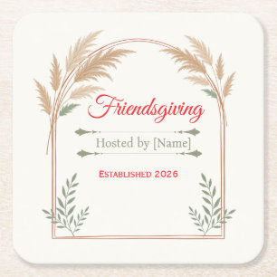 Personalized Boho Friendsgiving Cocktail Napkins Square Paper Coaster
