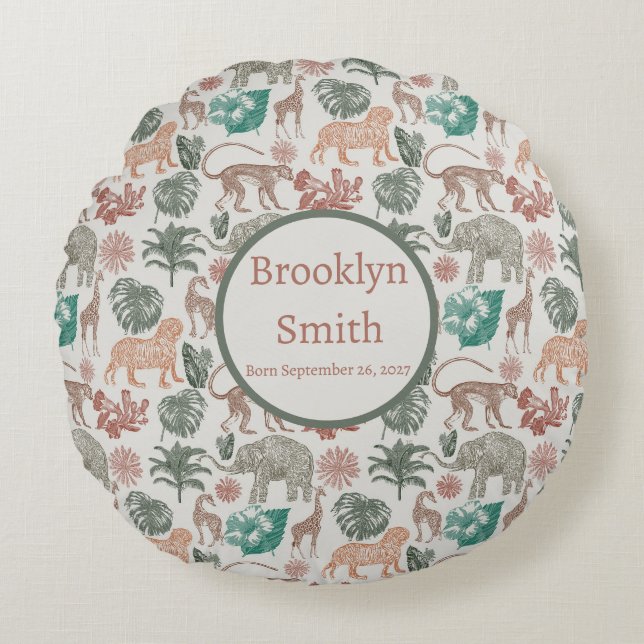Personalized Boho Jungle Safari  Round Pillow (Front)