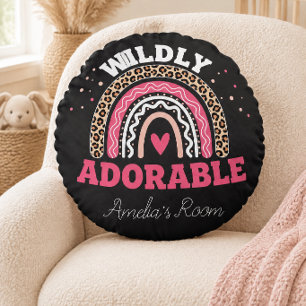 Personalized Boho Leopard Rainbow Nursery Round  Pillow