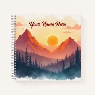 Personalized Boho Mountains at Sunrise Notebook
