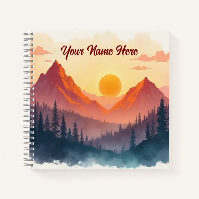 Personalized Boho Mountains at Sunrise Notebook (Front)