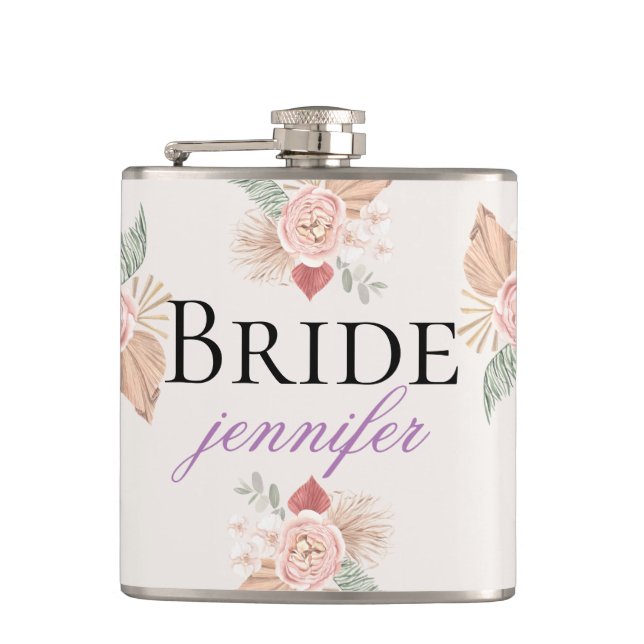 Personalized Boho Multicolor Floral Colour  Hip Flask (Front)