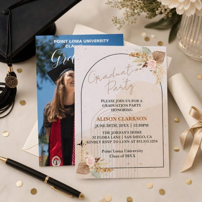 Personalized Boho Pampas Grass Graduation Party Invitation (Creator Uploaded)