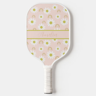 Personalized Boho Pink Daisy Pickleball Paddle