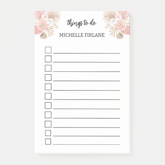 Personalized Boho Pink Florals Post-it Notes (Front)