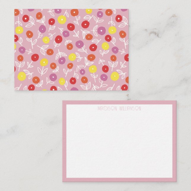 Personalized Boho Pink Modern Floral pattern Card (Front/Back)