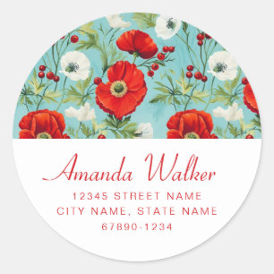 Personalized Boho Poppy Round Stickers