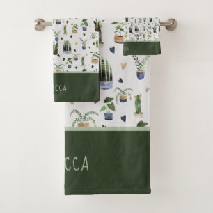 Personalized Boho Potted Plant Pattern Bath Towel Set