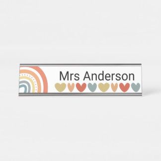 Personalized Boho Rainbow and Heart Desk Name Plate