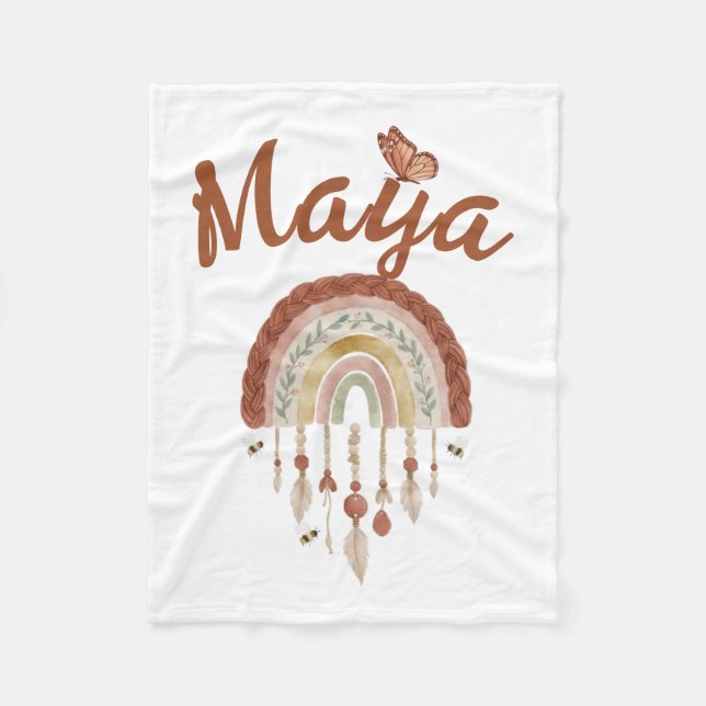 Personalized Boho Rainbow Baby Blanket Custom Name (Front)