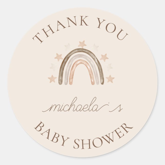 Personalized Boho Rainbow Baby Shower Thank You Classic Round Sticker (Front)
