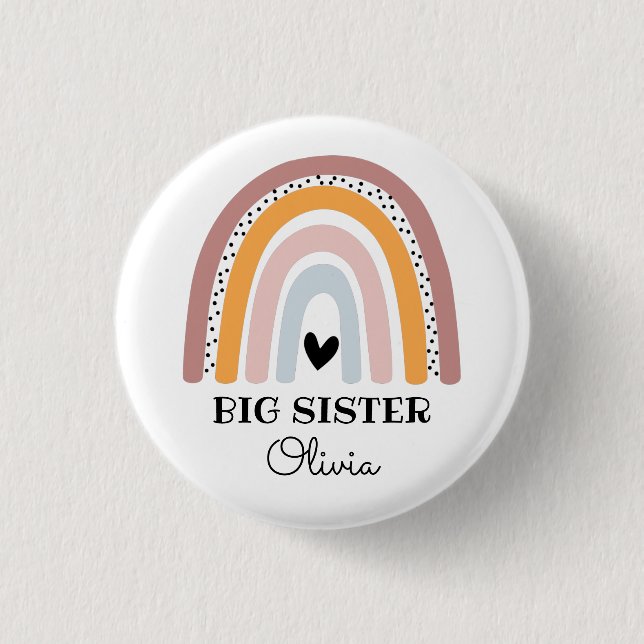 Personalized Boho Rainbow Big Sister 1 Inch Round Button (Front)