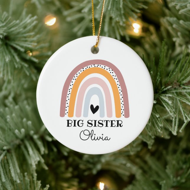 Personalized Boho Rainbow Big Sister Ceramic Ornament (Tree)