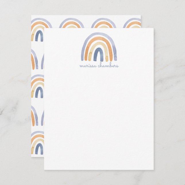 Personalized Boho Rainbow Flat Note Card (Front/Back)