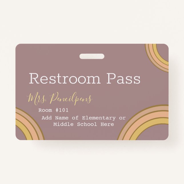 Personalized Boho Rainbow Hall Pass Badge (Back)