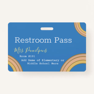 Personalized Boho Rainbow Hall Pass Blue Badge