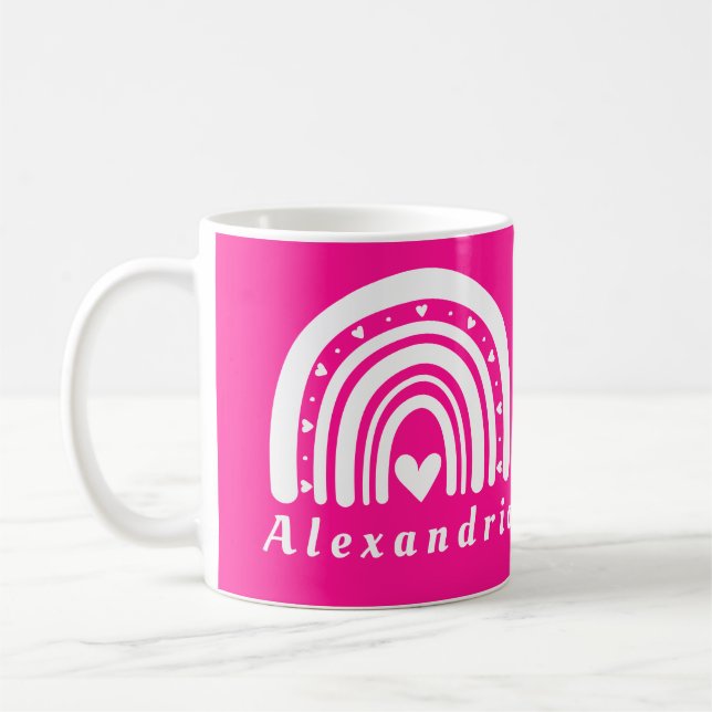 Personalized Boho Rainbow Hot Pink Coffee Mug (Left)