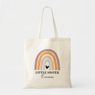 Personalized Boho Rainbow Little Sister Tote Bag