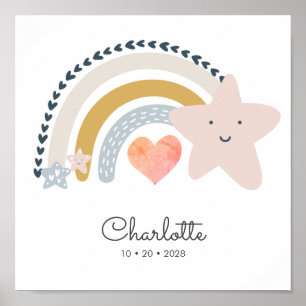 Personalized Boho Rainbow Name Date Of Birth  Poster