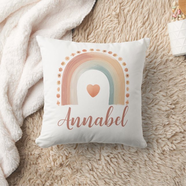 Personalized Boho Rainbow Name Throw Pillow – Wate (Blanket)