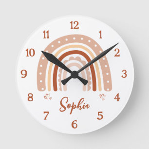 Personalized Boho Rainbow Nursery Wall Clock – Rou