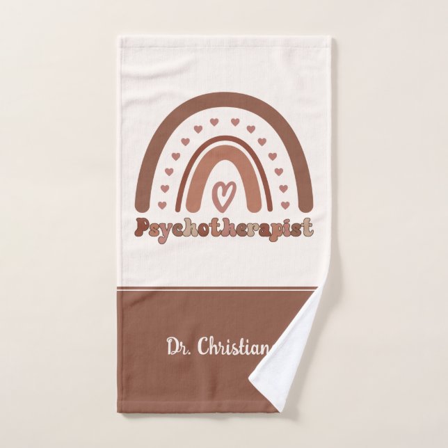 Personalized Boho Rainbow Psychotherapist  Hand Towel (Hand Towel)