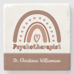 Personalized Boho Rainbow Psychotherapist Stone Coaster
