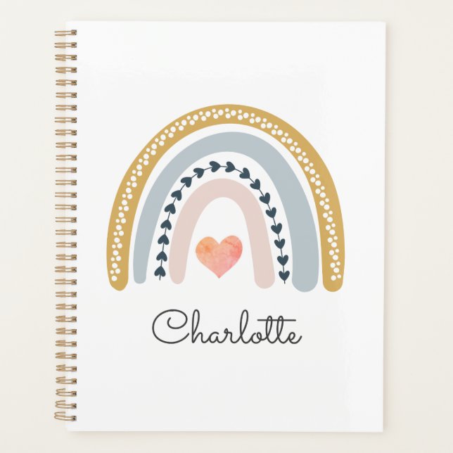 Personalized Boho Rainbow Watercolor  Planner (Front)