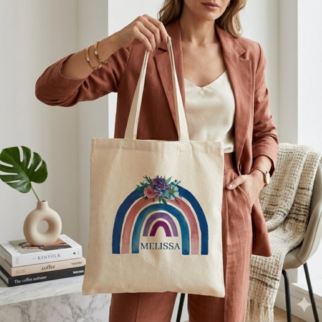 personalized Boho Rainbow with Flowers  Tote Bag (Creator Uploaded)