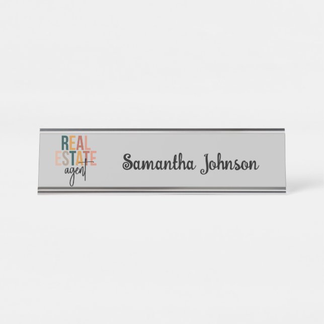 Personalized Boho Real Estate Agent Gift  Desk Name Plate (Front)