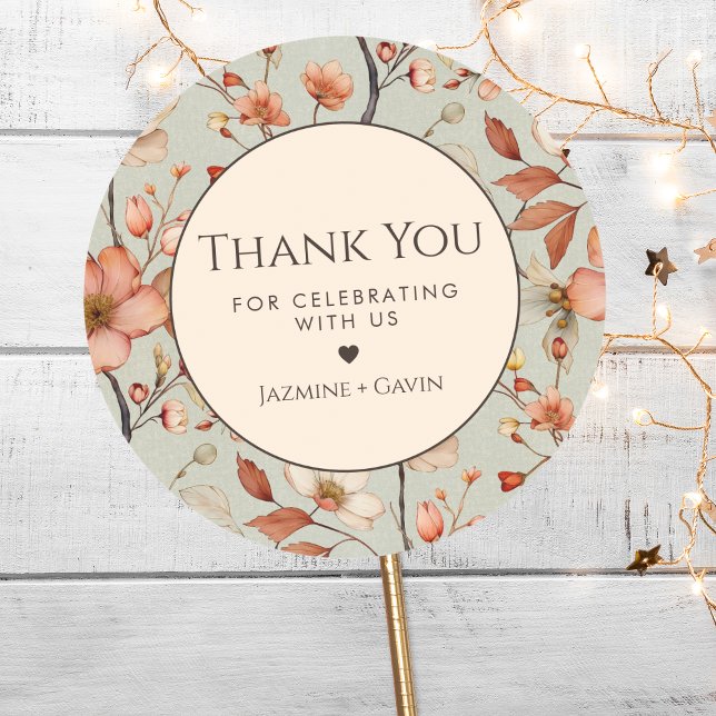 Personalized Boho Sage Green Wildflower Thank You Classic Round Sticker (Creator Uploaded)