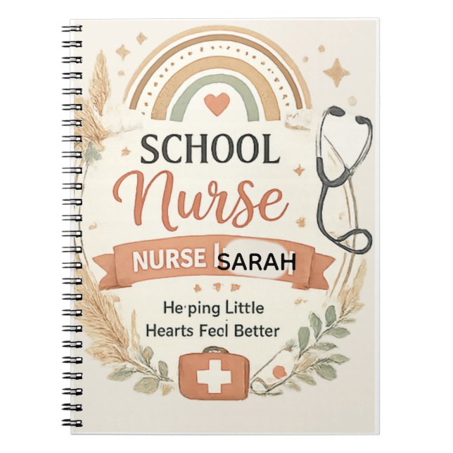 Personalized Boho School Nurse Sign, Rainbow Nurse Notebook (Front)