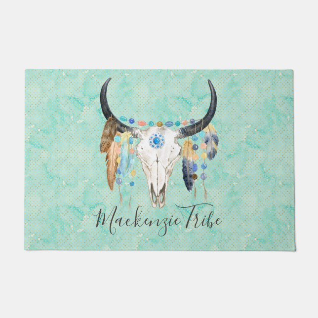 Personalized Boho Skull Doormat (Front)