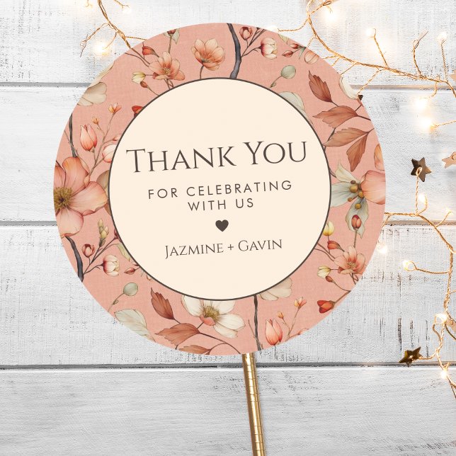 Personalized Boho Terracotta Wildflower Thank You Classic Round Sticker (Creator Uploaded)