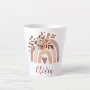 Personalized Boho Watercolor Floral Rainbow Latte Mug