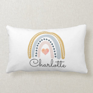 Personalized Boho Watercolor Rainbow Girl  Lumbar Pillow