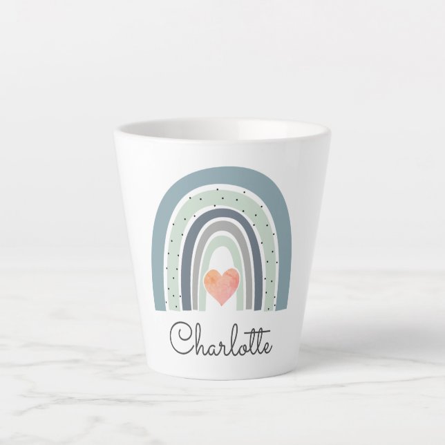 Personalized Boho Watercolor Rainbow Latte Mug (Front)