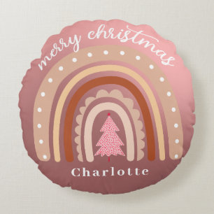 Personalized Boho Watercolor Rainbow Name Girl  Round Pillow