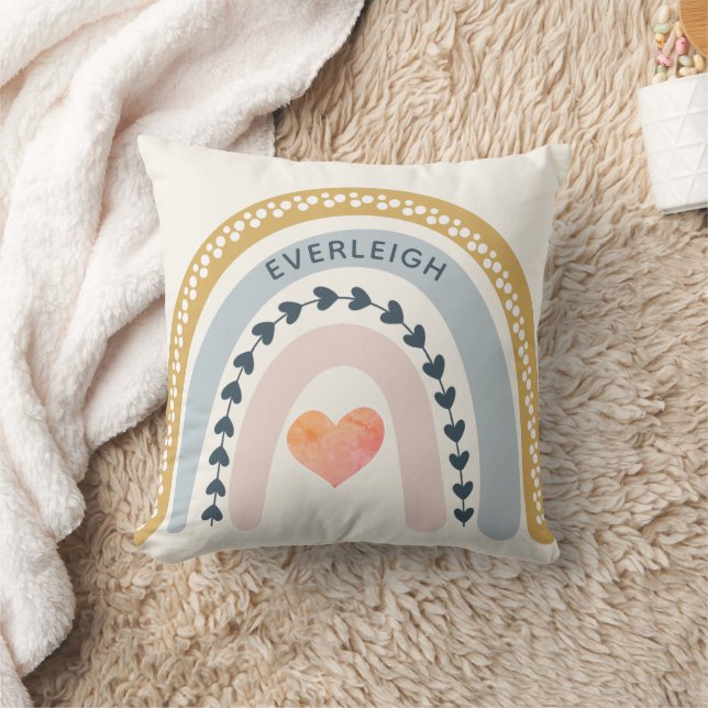 Personalized Boho Watercolor Rainbow Name Girl  Throw Pillow (Blanket)