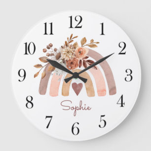 Personalized Boho Watercolor Rainbow Nursery Large Clock