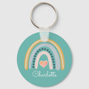 Personalized Boho Watercolor Rainbow Turquoise Keychain