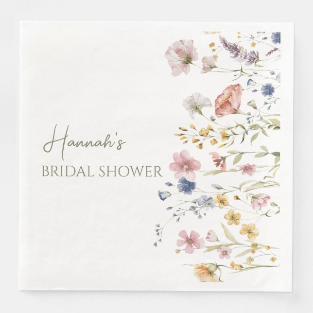 Personalized Boho Wildflower Bridal Shower Napkin (Front)