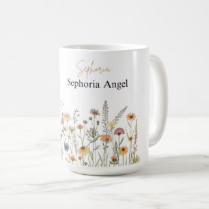 Personalized Boho Wildflower Mug  Custom Name Mug