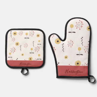 Personalized Boho Wildflower Oven Mitt & Pot Holder Set